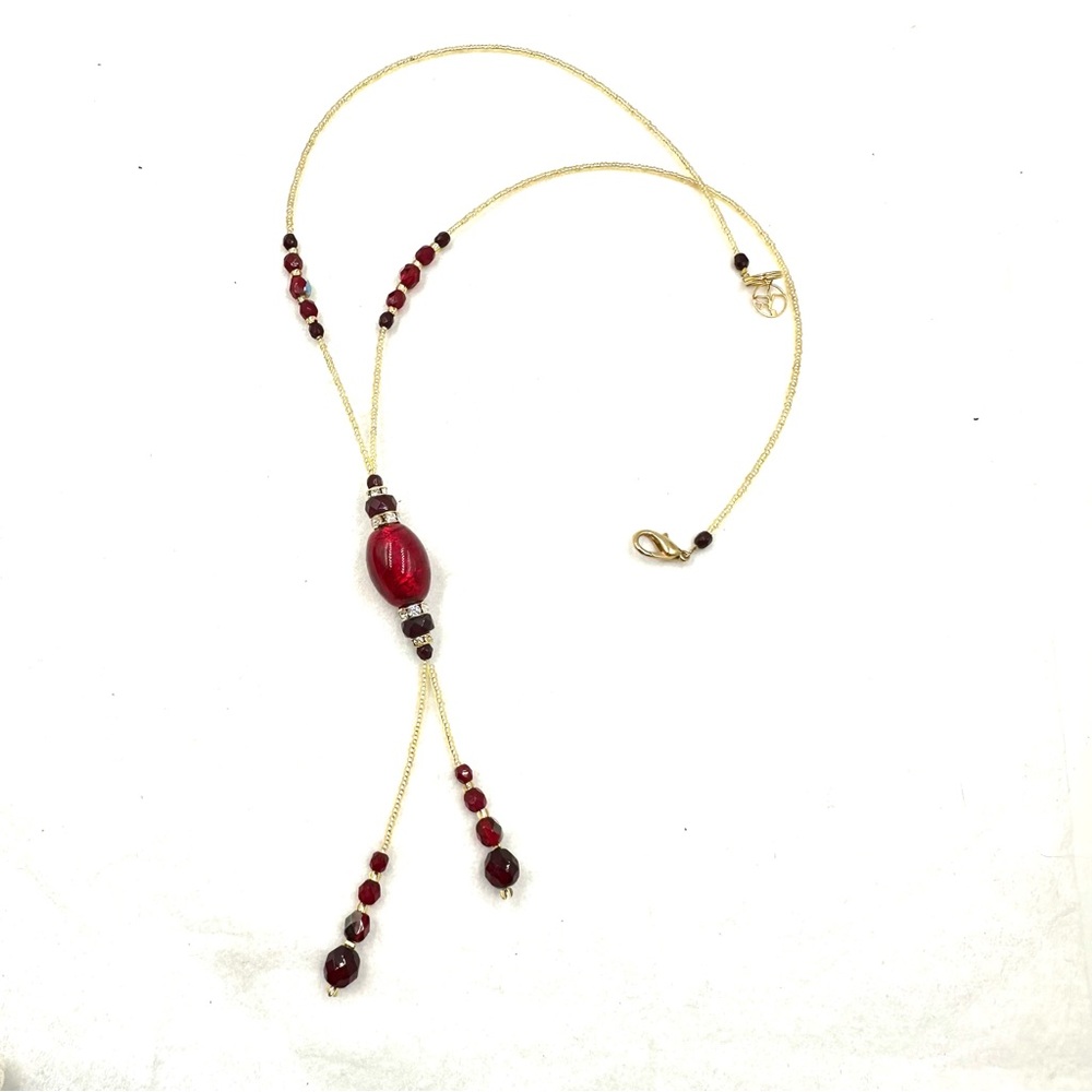Vecchia Murano Glass Bead Necklace Gold Tone COA